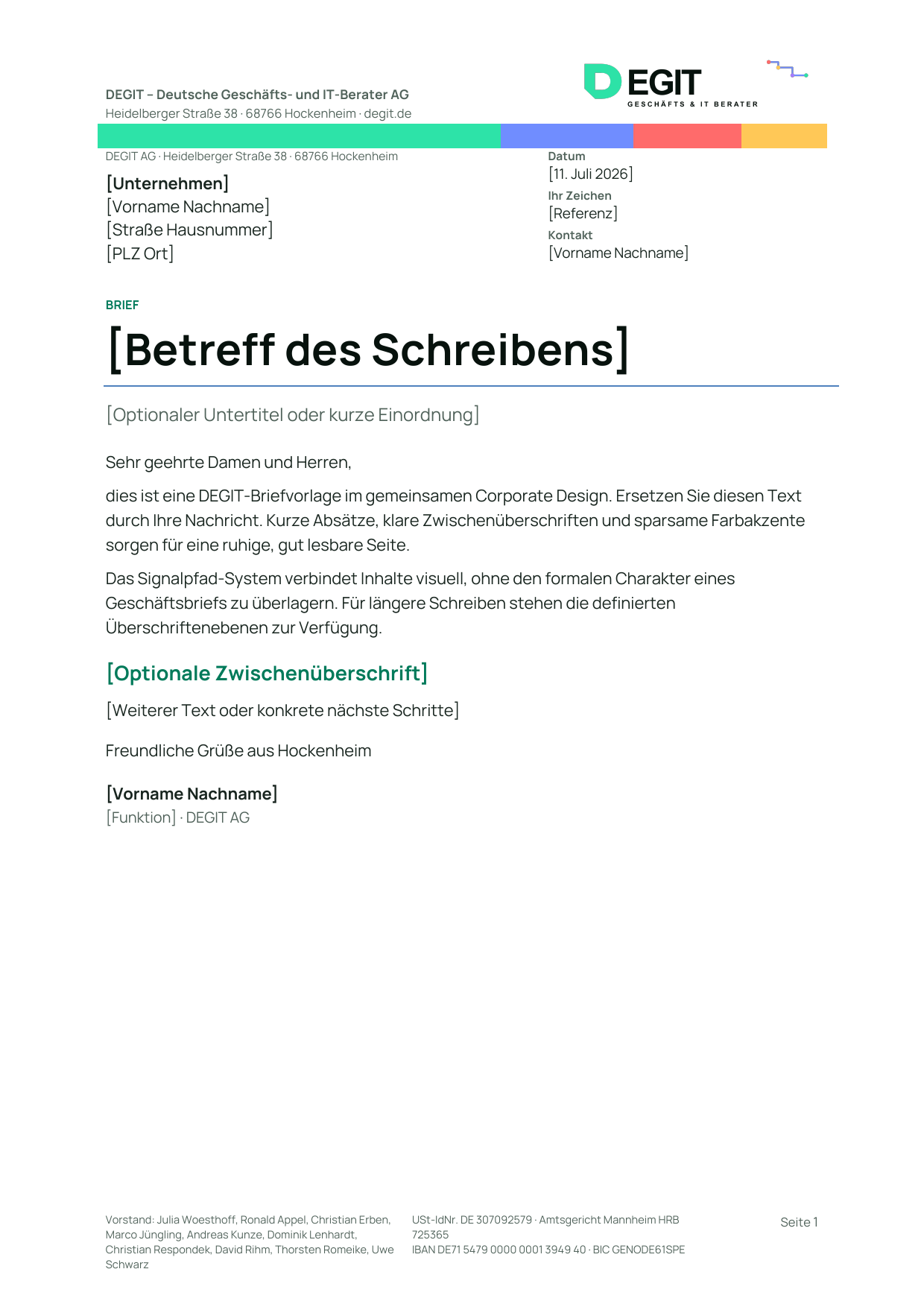 Vorschau der DEGIT Briefvorlage