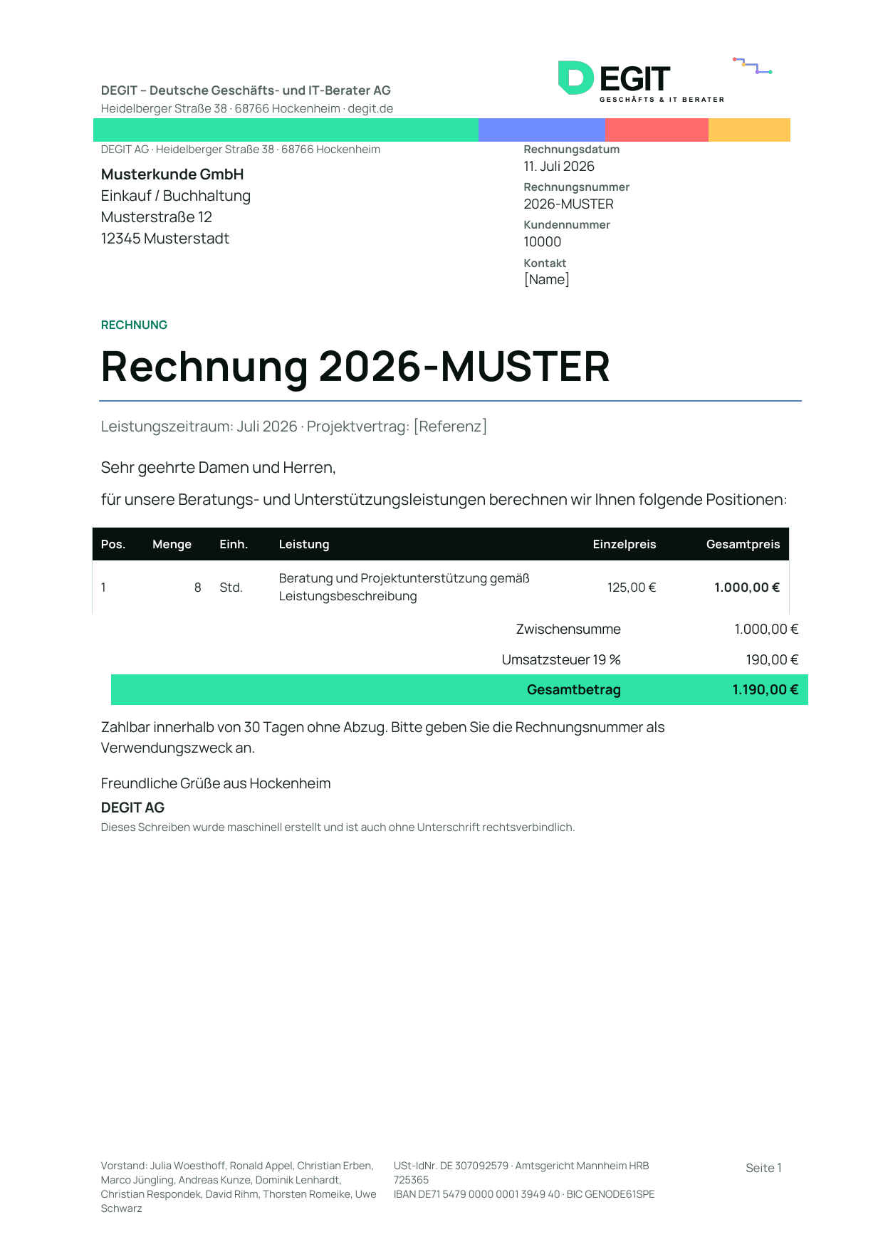 Vorschau der DEGIT Rechnungsvorlage